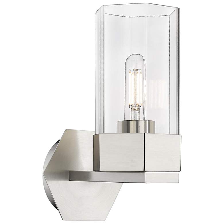 Image 1 Claverack 11.5 inch High Satin Nickel Sconce With Clear Glass Shade
