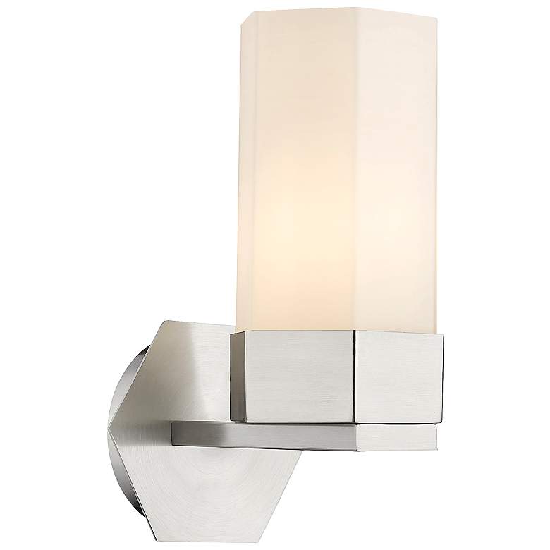 Image 1 Claverack 11.5" High Satin Nickel Sconce With Matte White Glass Shade