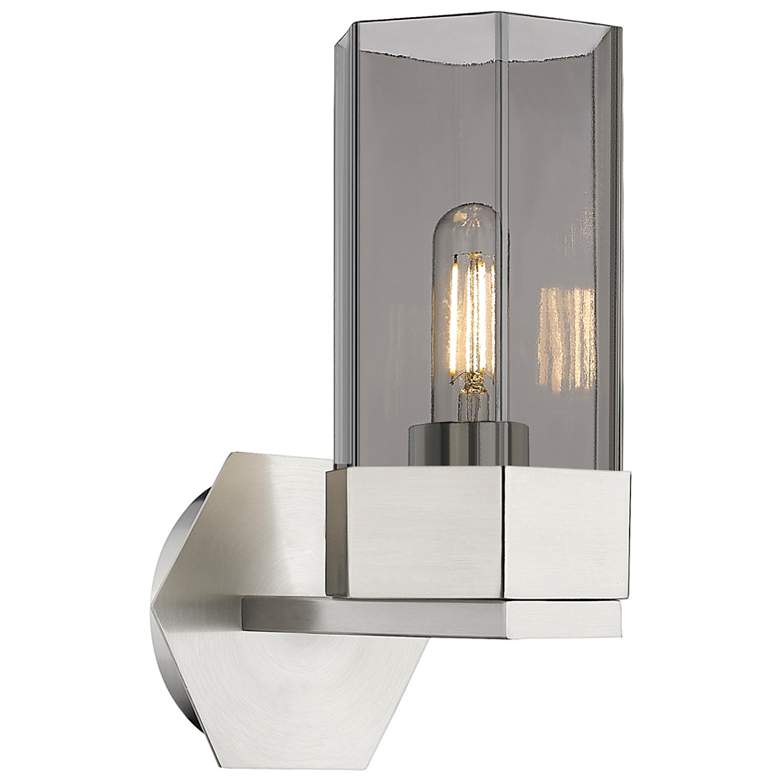 Image 1 Claverack 11.5" High Satin Nickel Sconce With Plated Smoke Glass Shade
