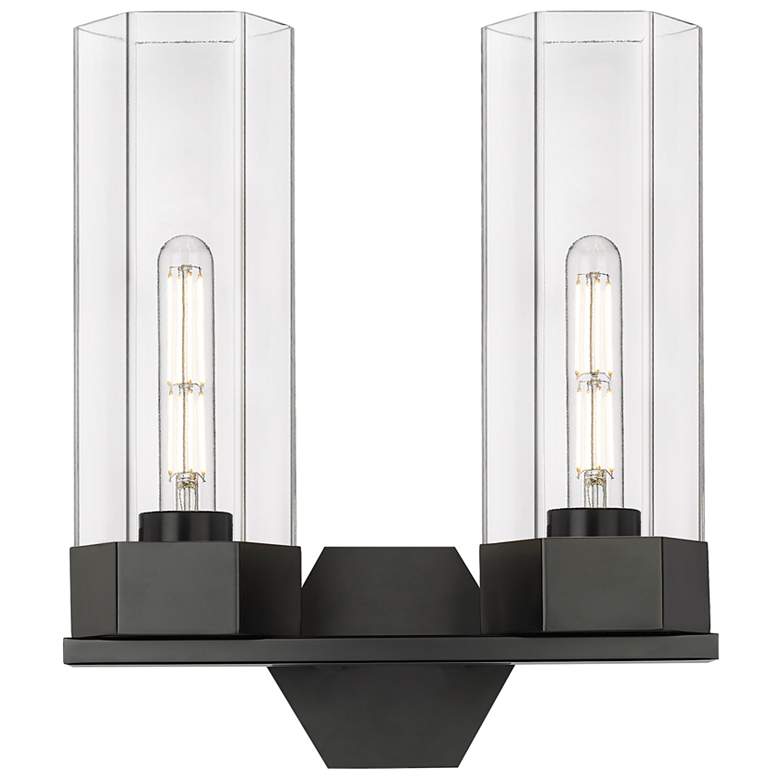 Image 1 Claverack 13.63" Wide 2 Light Matte Black Bath Light With Clear Glass