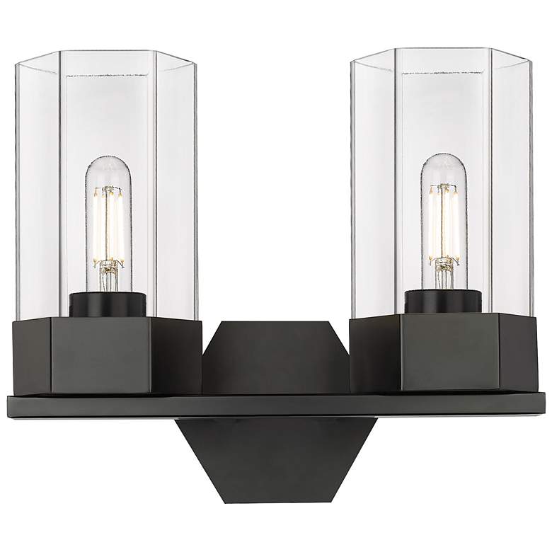 Image 1 Claverack 13.63" Wide 2 Light Matte Black Bath Light With Clear Glass