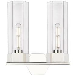 Claverack 13.63&quot; Wide 2 Light Polished Nickel Bath Light With Clear Sh