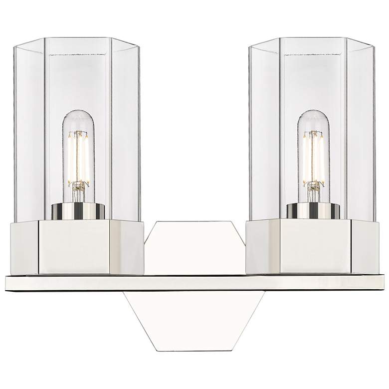 Image 1 Claverack 13.63 inch Wide 2 Light Polished Nickel Bath Light With Clear Sh