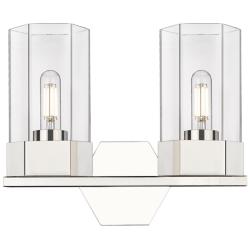 Claverack 13.63&quot; Wide 2 Light Polished Nickel Bath Light With Clear Sh