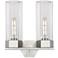 Claverack 13.63" Wide 2 Light Satin Nickel Bath Light With Clear Shade