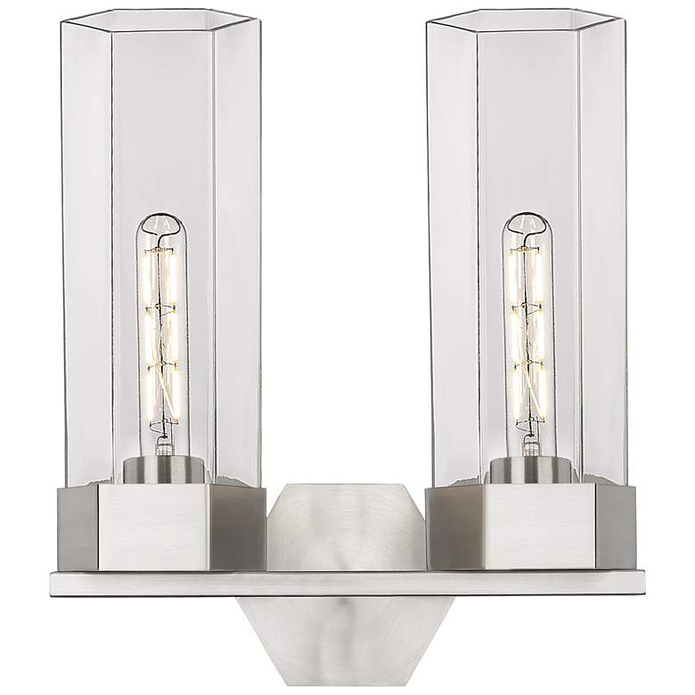 Image 1 Claverack 13.63 inch Wide 2 Light Satin Nickel Bath Light With Clear Shade
