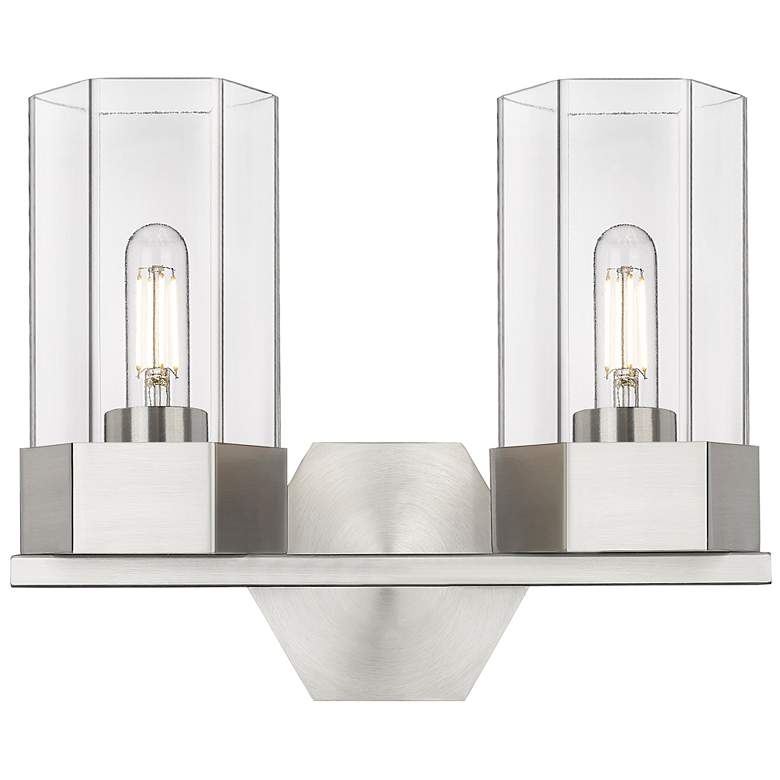 Image 1 Claverack 13.63" Wide 2 Light Satin Nickel Bath Light With Clear Shade