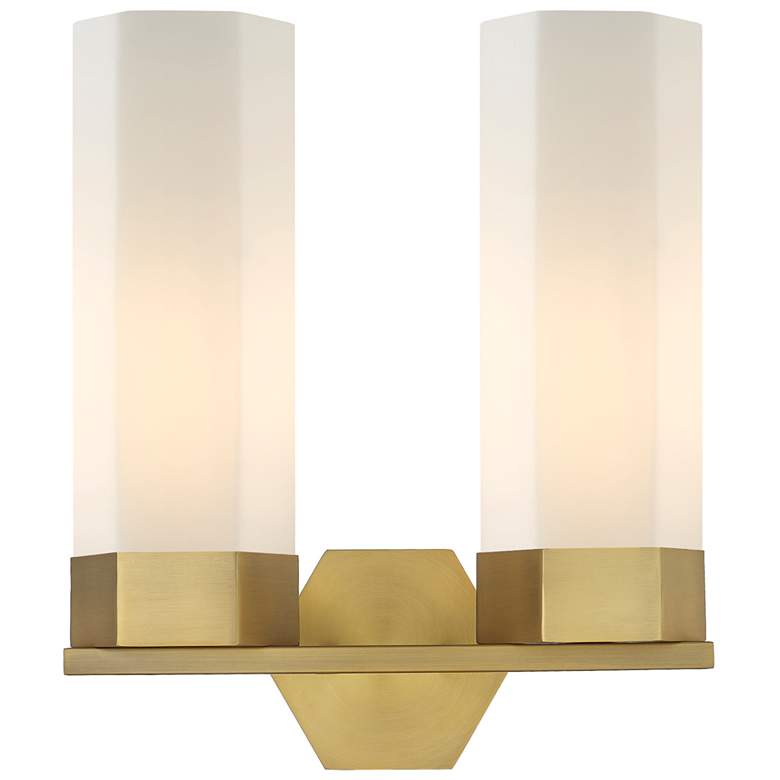 Image 1 Claverack 13.63"W 2 Light Brushed Brass Bath Light With Matte White Sh