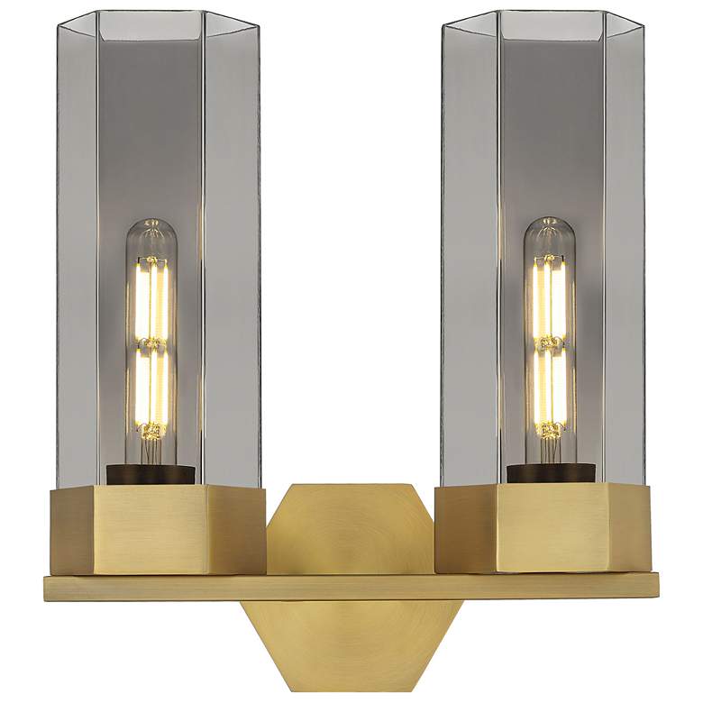 Image 1 Claverack 13.63"W 2 Light Brushed Brass Bath Light With Plated Smoke S
