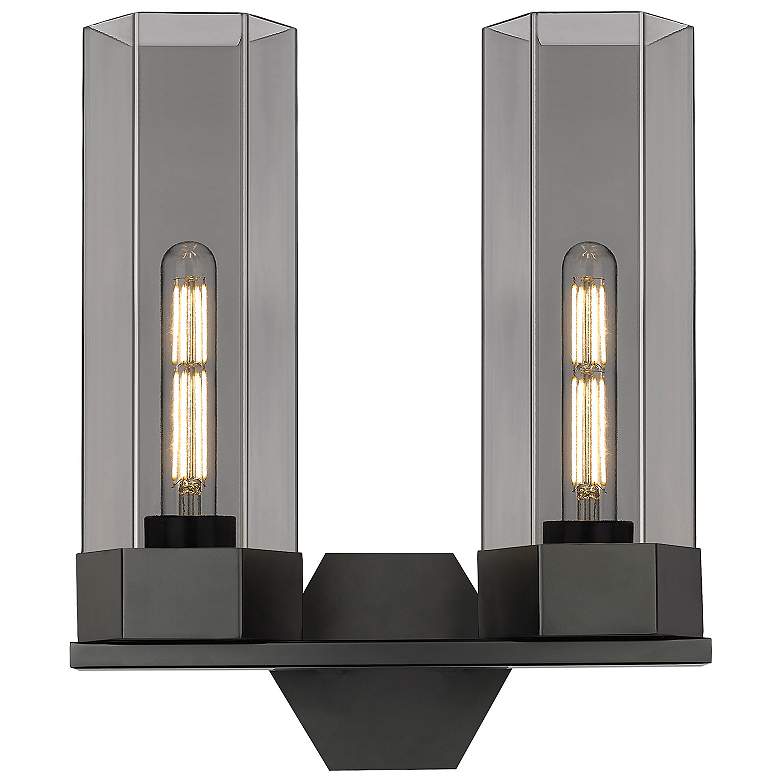 Image 1 Claverack 13.63"W 2 Light Matte Black Bath Light With Plated Smoke Sha