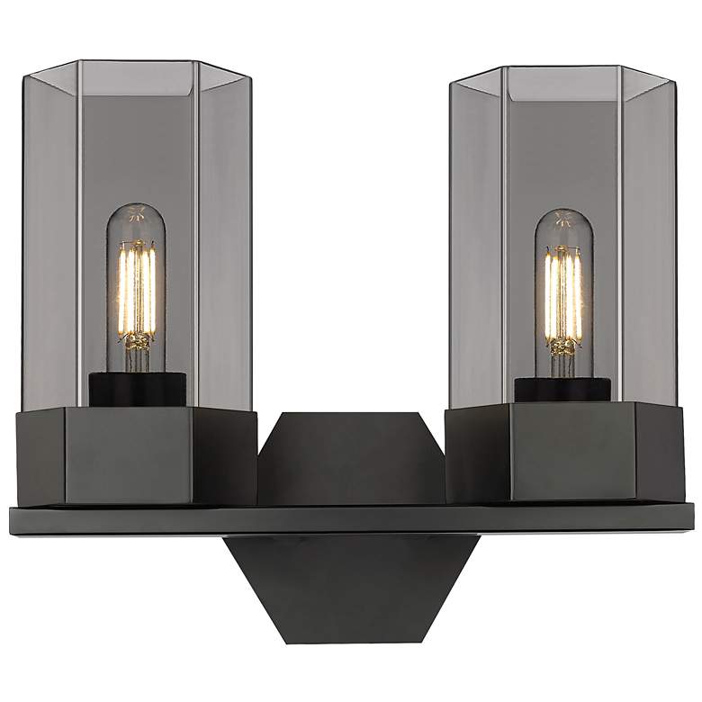 Image 1 Claverack 13.63"W 2 Light Matte Black Bath Light With Plated Smoke Sha