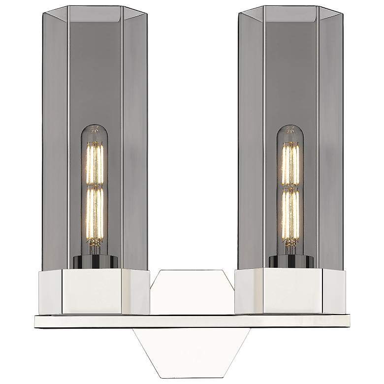 Image 1 Claverack 13.63"W 2 Light Polished Nickel Bath Light w/ Plated Smoke S