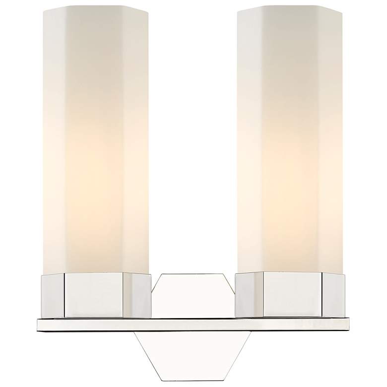 Image 1 Claverack 13.63"W 2 Light Polished Nickel Bath Light With Matte White