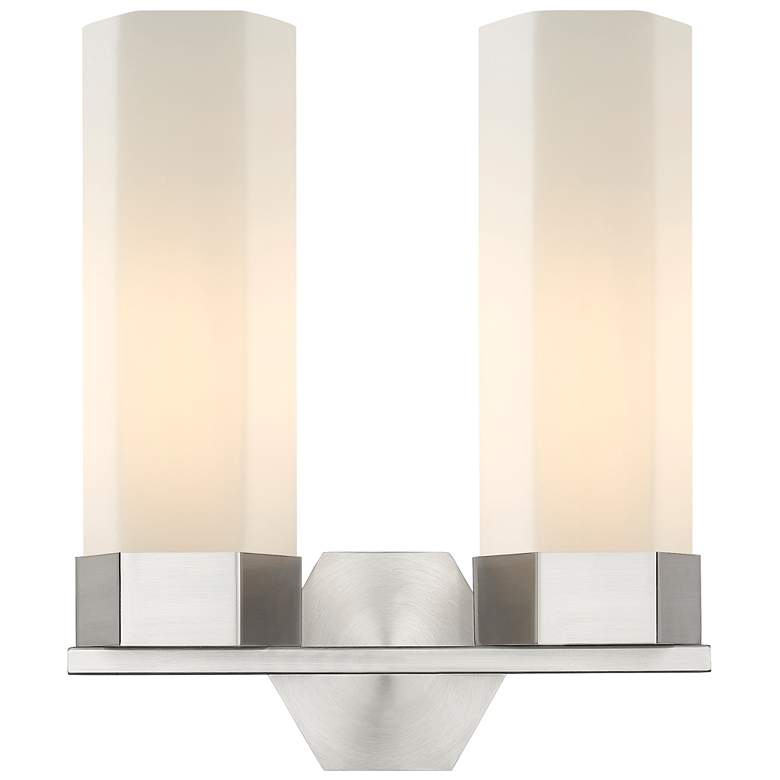 Image 1 Claverack 13.63"W 2 Light Satin Nickel Bath Light With Matte White Sha
