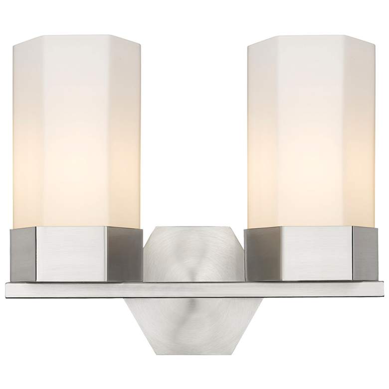 Image 1 Claverack 13.63"W 2 Light Satin Nickel Bath Light With Matte White Sha