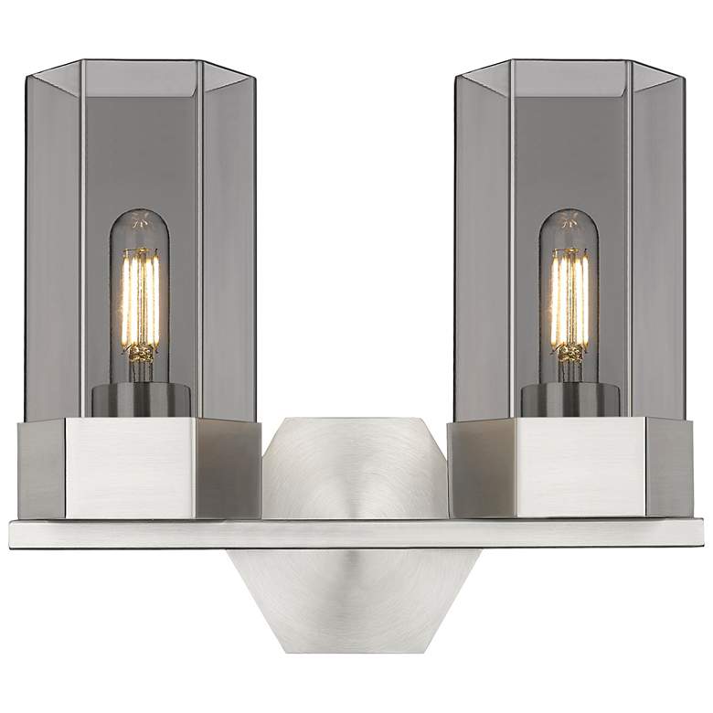 Image 1 Claverack 13.63"W 2 Light Satin Nickel Bath Light With Plated Smoke Sh