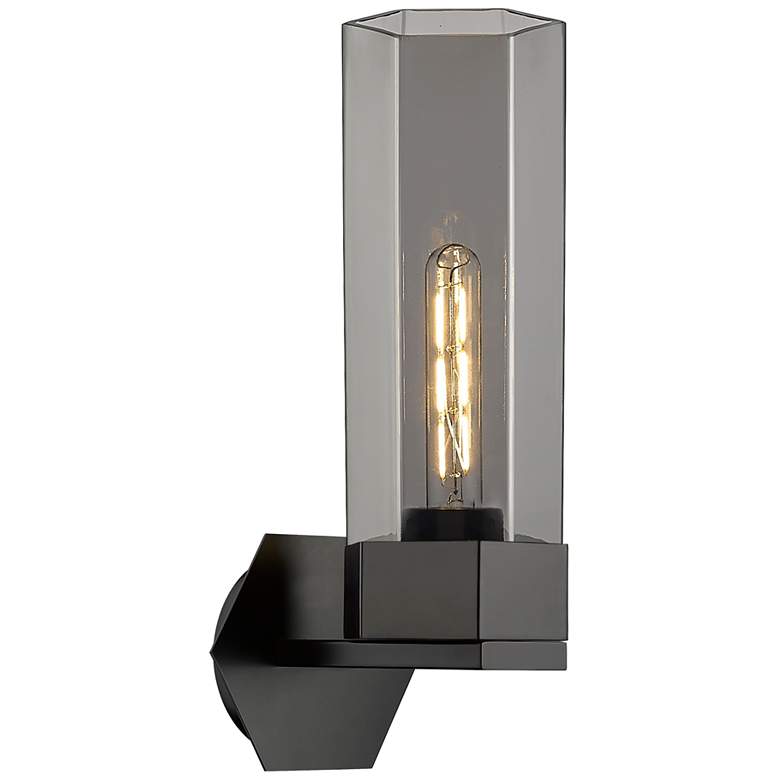 Image 1 Claverack 16.13" High Matte Black Sconce With Plated Smoke Glass Shade