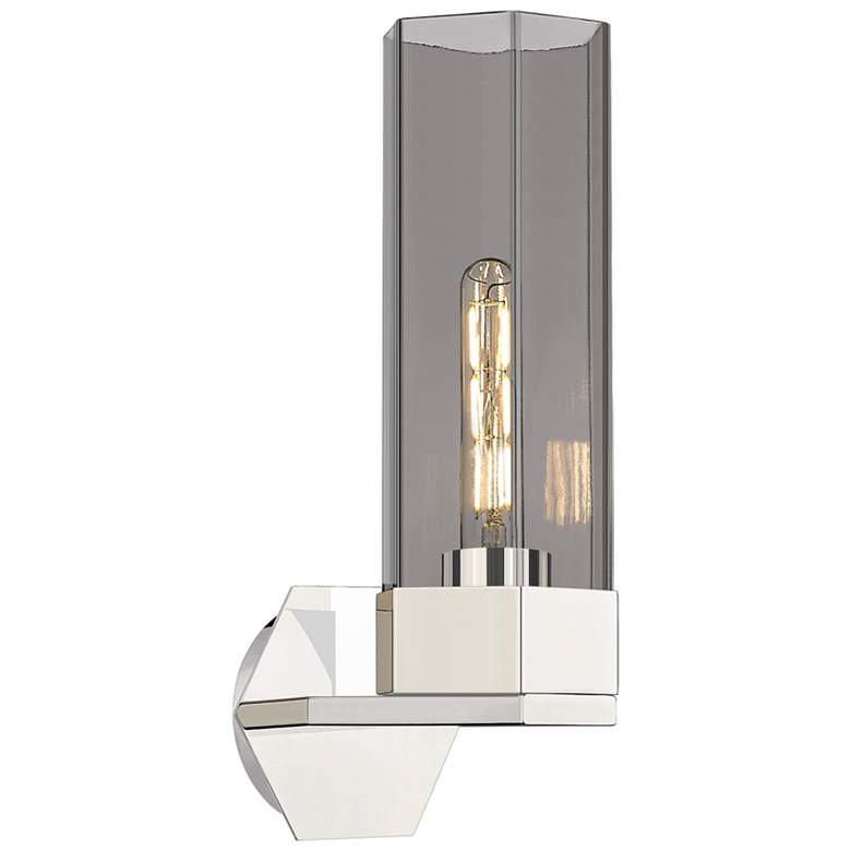 Image 1 Claverack 16.13" High Polished Nickel Sconce With Plated Smoke Glass S