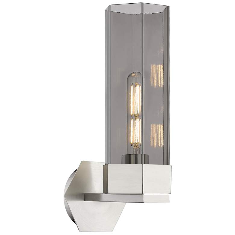 Image 1 Claverack 16.13" High Satin Nickel Sconce With Plated Smoke Glass Shad