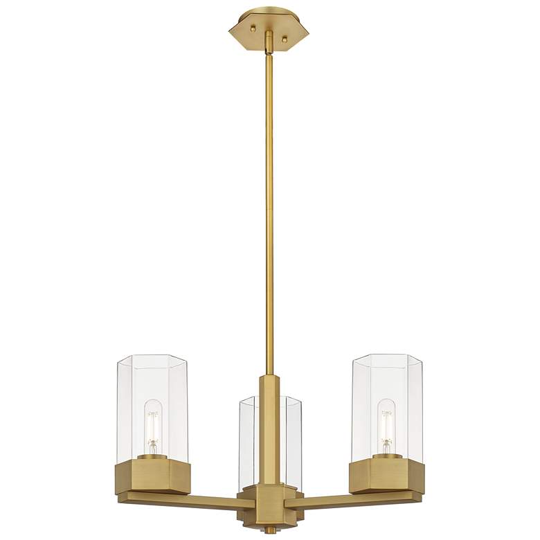 Image 1 Claverack 21.63"W 3 Light Brushed Brass Stem Hung Pendant With Clear S