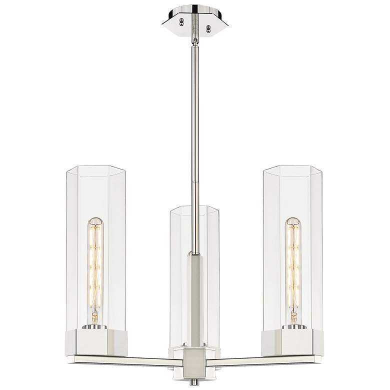 Image 1 Claverack 21.63"W 3 Light Polished Nickel Stem Hung Pendant w/ Clear S