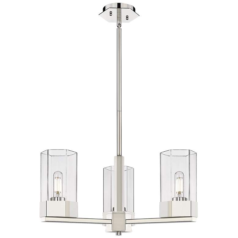 Image 1 Claverack 21.63"W 3 Light Polished Nickel Stem Hung Pendant w/ Clear S