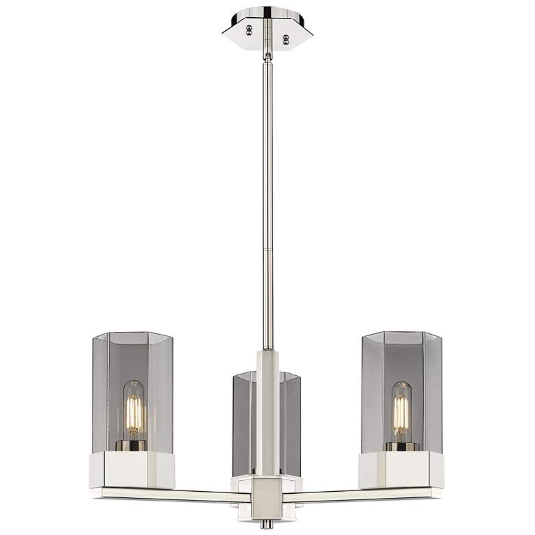 Image 1 Claverack 21.63"W 3 Light Polished Nickel Stemmed Pendant w/ Smoke Sha