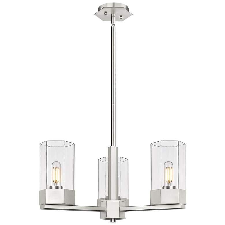 Image 1 Claverack 21.63"W 3 Light Satin Nickel Stem Hung Pendant With Clear Sh