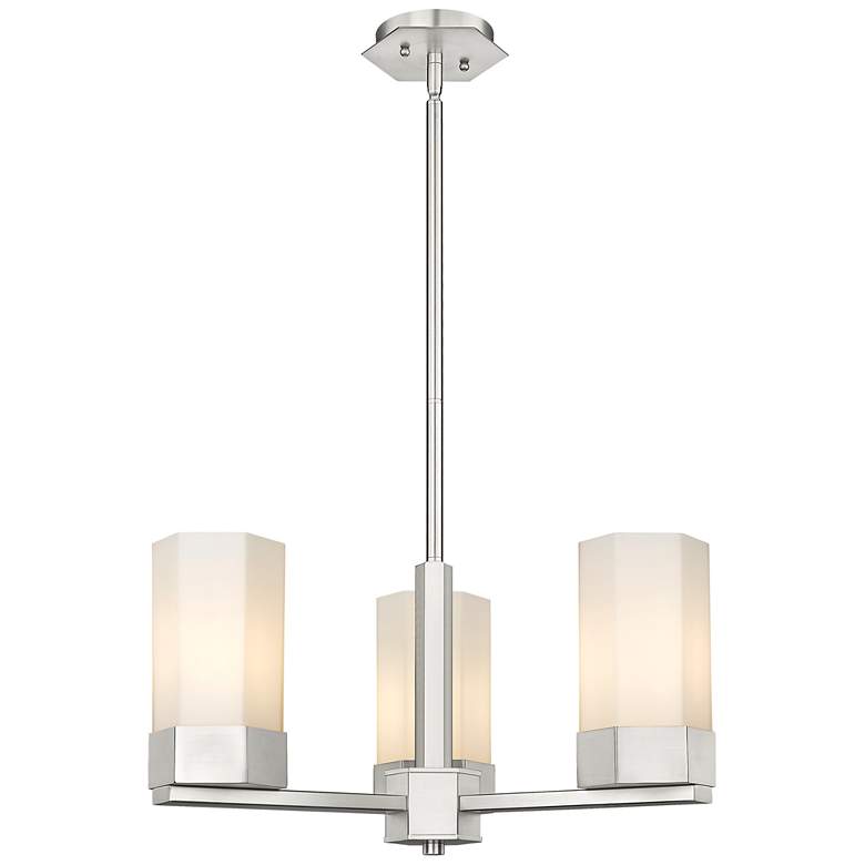 Image 1 Claverack 21.63"W 3 Light Satin Nickel Stemmed Pendant w/ Matte White