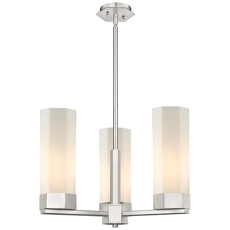 Image 1 Claverack 21.63"W 3 Light Satin Nickel Stemmed Pendant w/ Matte White
