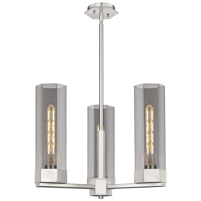 Image 1 Claverack 21.63"W 3 Light Satin Nickel Stemmed Pendant w/ Smoke Shade