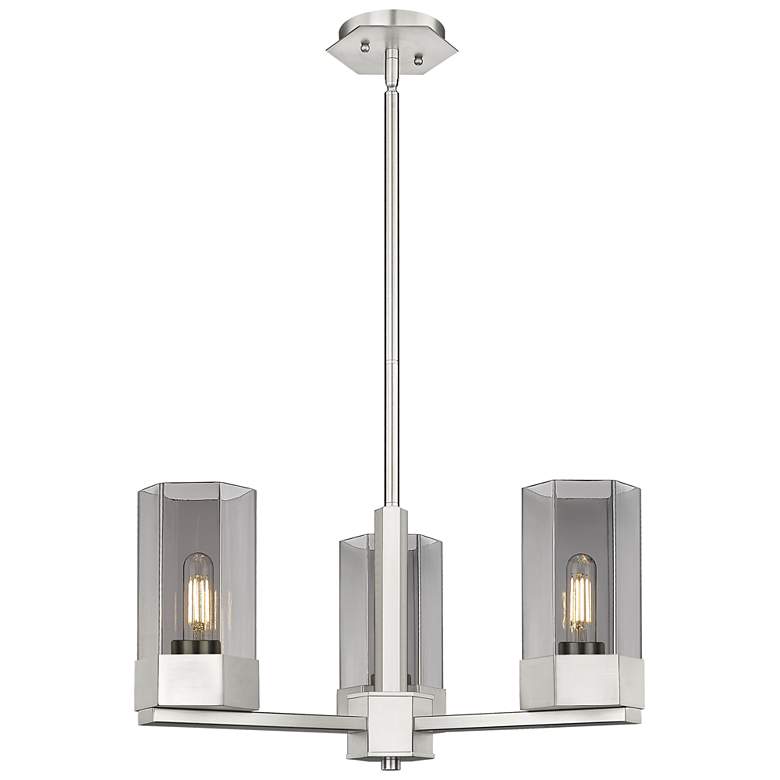 Image 1 Claverack 21.63"W 3 Light Satin Nickel Stemmed Pendant w/ Smoke Shade