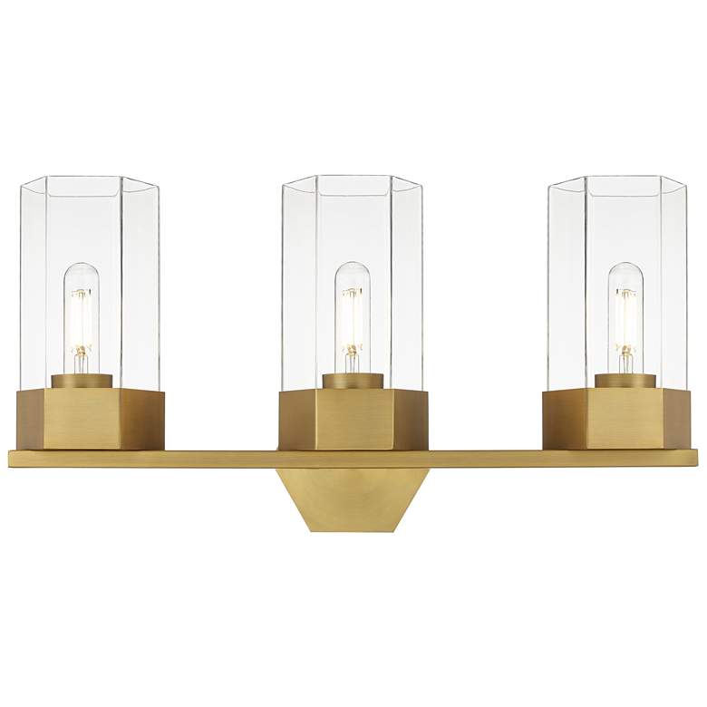 Image 1 Claverack 22.38" Wide 3 Light Brushed Brass Bath Light With Clear Shad