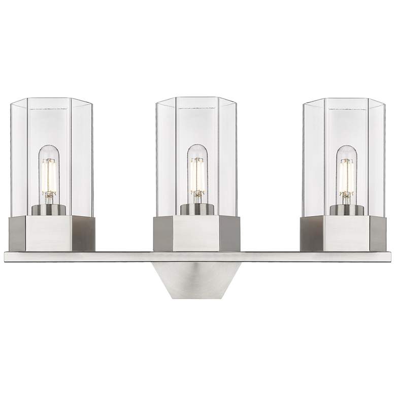 Image 1 Claverack 22.38" Wide 3 Light Satin Nickel Bath Light With Clear Shade