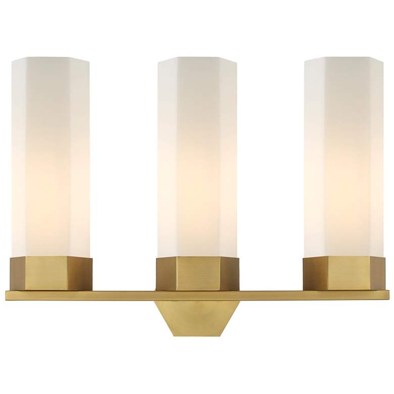 Image 1 Claverack 22.38"W 3 Light Brushed Brass Bath Light With Matte White Sh