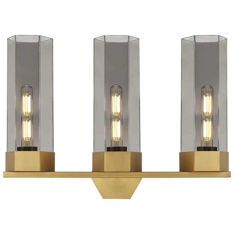 Image 1 Claverack 22.38"W 3 Light Brushed Brass Bath Light With Plated Smoke S