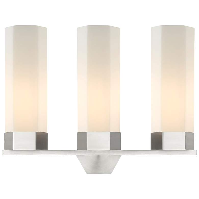 Image 1 Claverack 22.38"W 3 Light Satin Nickel Bath Light With Matte White Sha