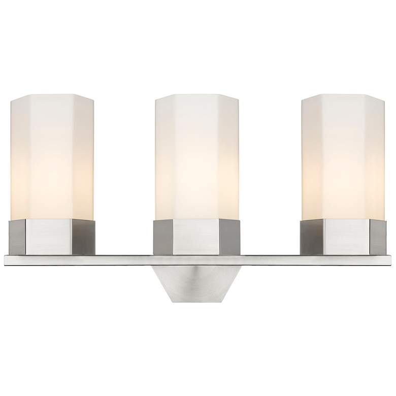 Image 1 Claverack 22.38"W 3 Light Satin Nickel Bath Light With Matte White Sha