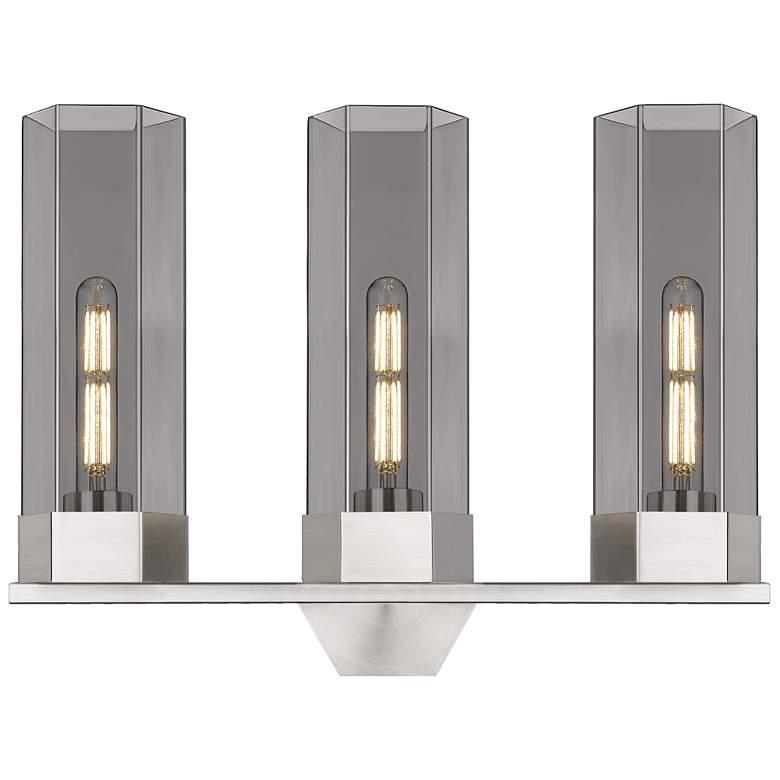 Image 1 Claverack 22.38"W 3 Light Satin Nickel Bath Light With Plated Smoke Sh