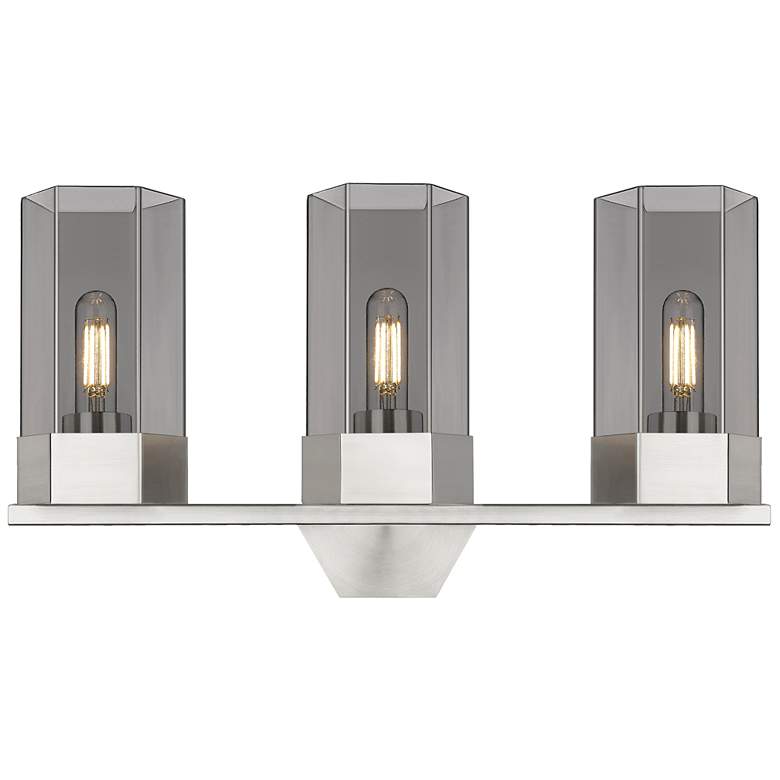 Image 1 Claverack 22.38"W 3 Light Satin Nickel Bath Light With Plated Smoke Sh