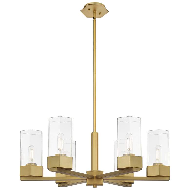 Image 1 Claverack 28.38"W 6 Light Brushed Brass Stem Hung Chandelier w/ Clear 