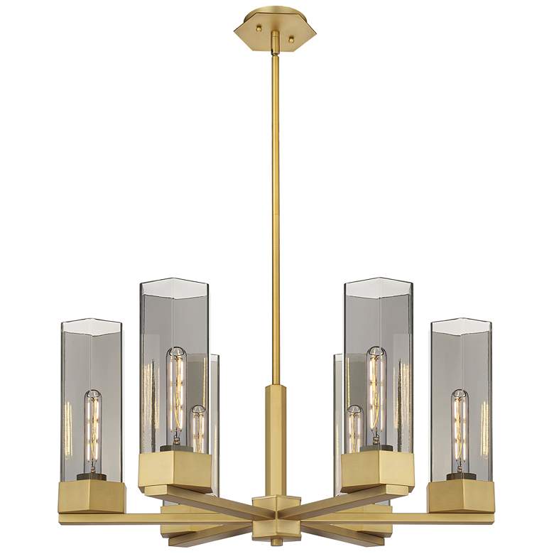 Image 1 Claverack 28.38"W 6 Light Brushed Brass Stemmed Chandelier w/ Smoke Sh
