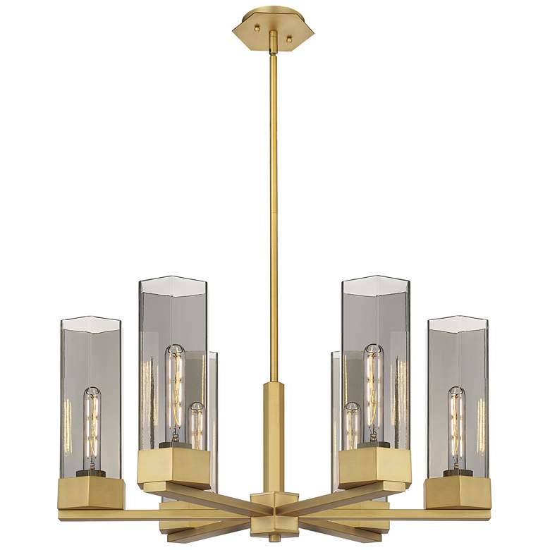 Image 1 Claverack 28.38 inchW 6 Light Brushed Brass Stemmed Chandelier w/ Smoke Sh