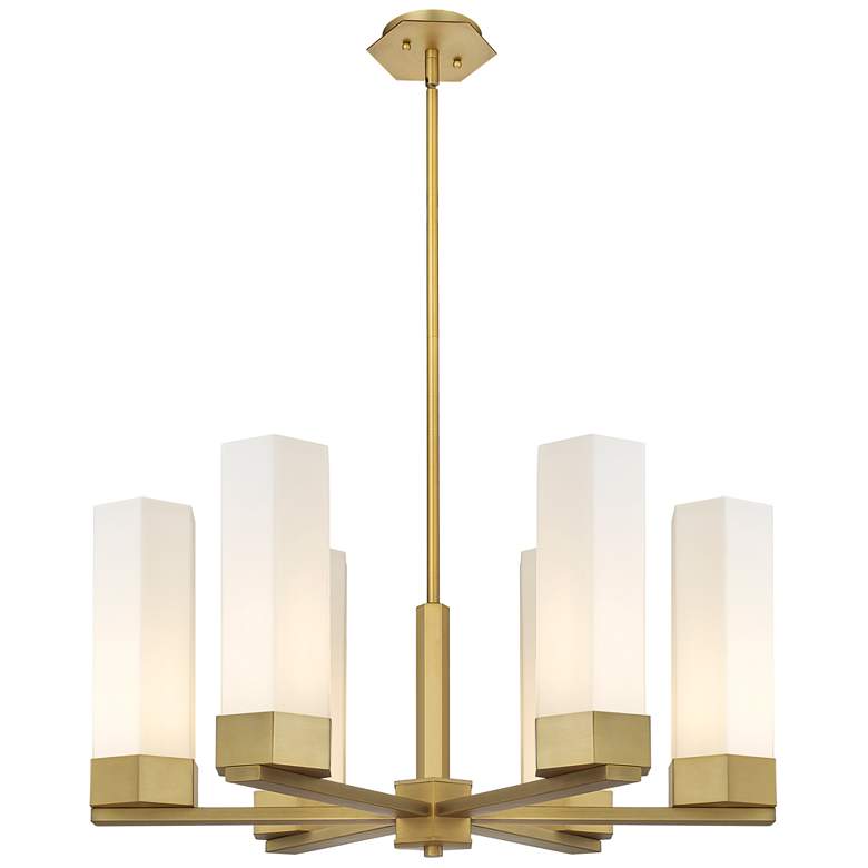 Image 1 Claverack 28.38"W 6 Light Brushed Brass Stemmed Chandelier w/ White Sh
