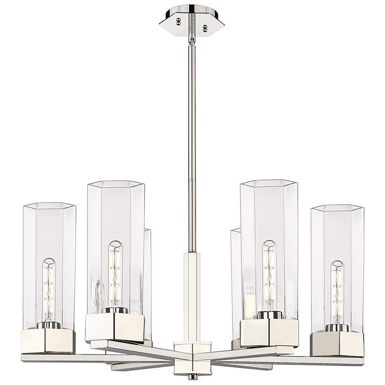 Image 1 Claverack 28.38"W 6 Light Polished Nickel Stemmed Chandelier w/ Clear