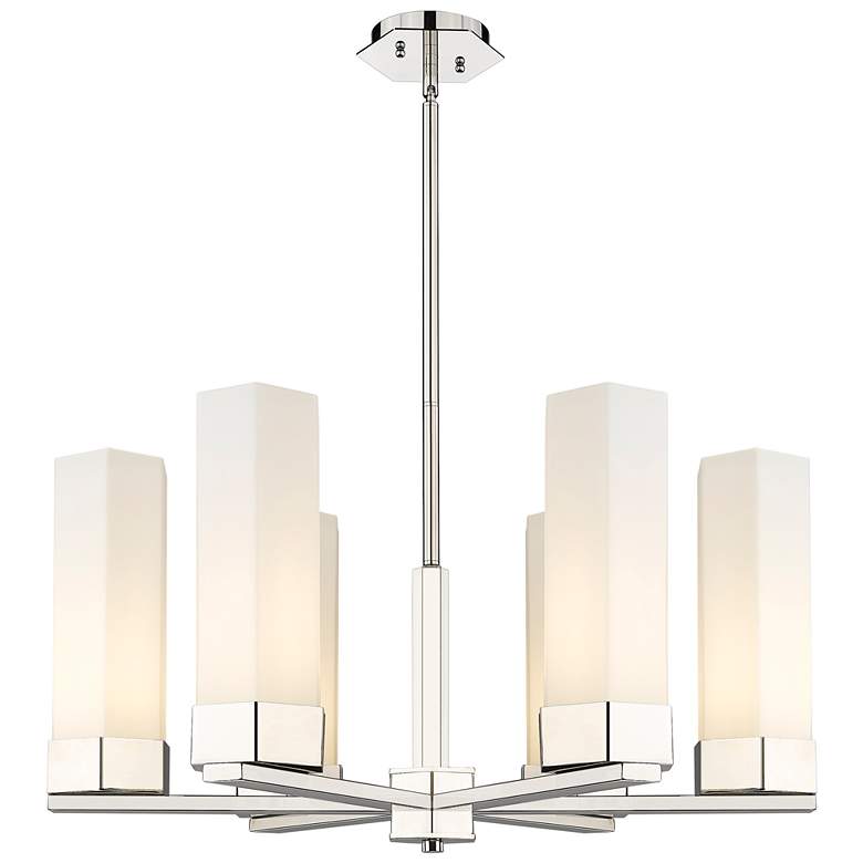 Image 1 Claverack 28.38"W 6 Light Polished Nickel Stemmed Chandelier w/ White