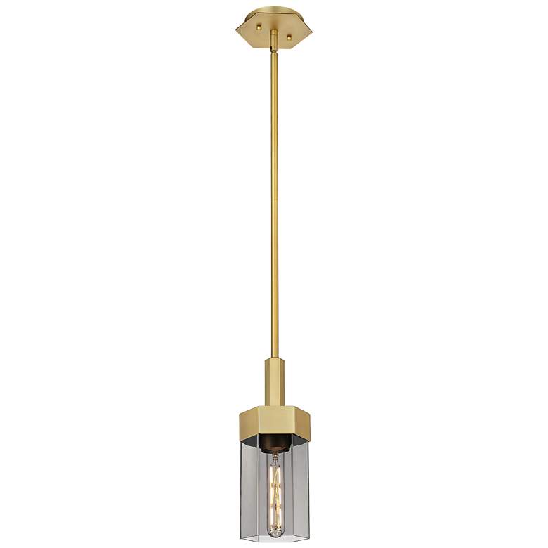 Image 1 Claverack 5" Wide Brushed Brass Stem Hung Pendant With Plated Smoke Sh