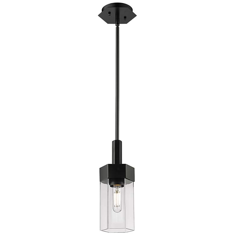Image 1 Claverack 5" Wide Matte Black Stem Hung Pendant With Clear Glass Shade