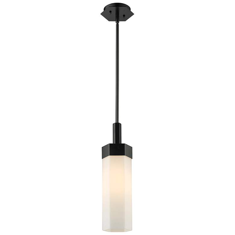 Image 1 Claverack 5" Wide Matte Black Stem Hung Pendant With Matte White Shade