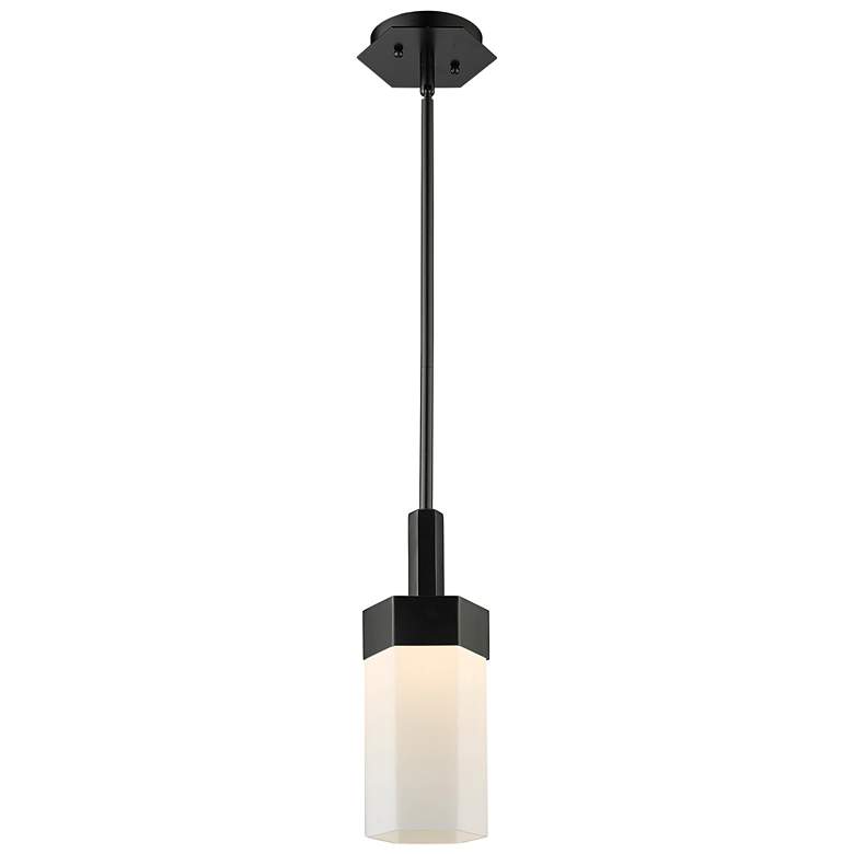 Image 1 Claverack 5" Wide Matte Black Stem Hung Pendant With Matte White Shade